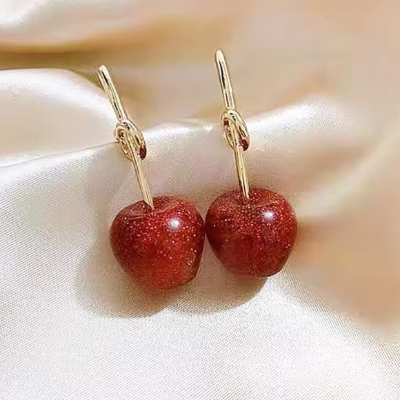 πRed Sparkling Cherry Stud Earrings - Picture 15 of 17